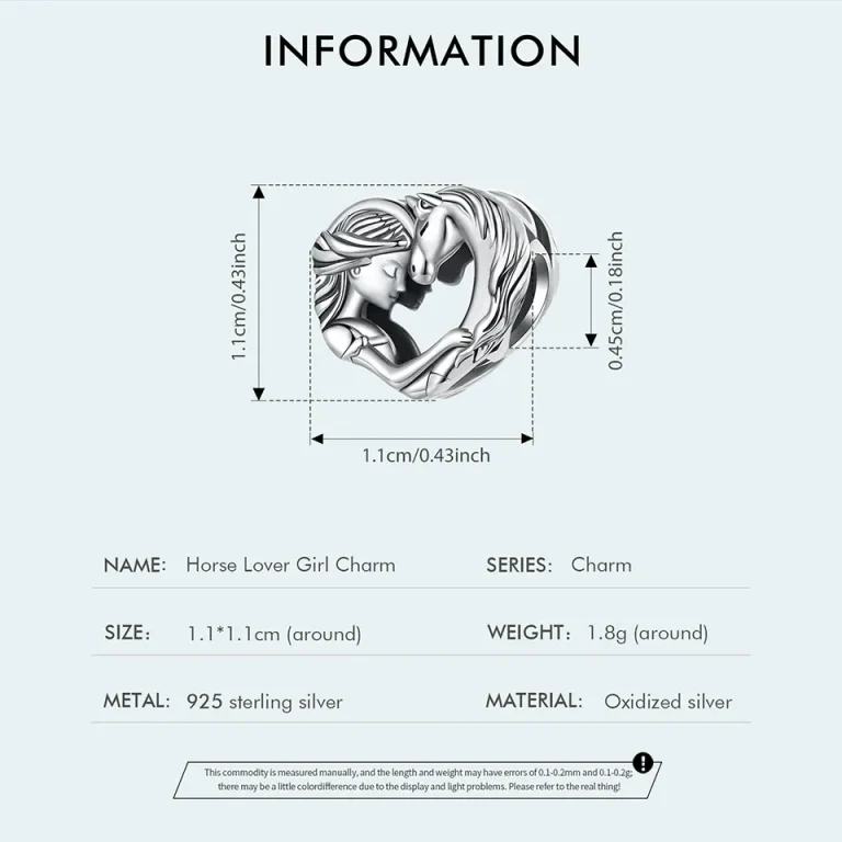 Pferdeliebe! 3D Herz Charm-Armband Bead mit Mädchen und Pferd, 925 Silber, oxidiert. Pandora-kompatibel, detaillierte Gravur.