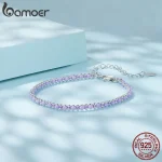 Silber Armband mit lila Baumwollschnur, verstellbar. 925 Silber Armkettchen, Materialmix-Armschmuck mit Karabinerverschluss und Verlängerungskette.