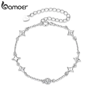 Stern Armband: Verstellbare Armkette mit Sternen und Zirkonia-Kristallen aus 925 Silber. Filigranes Armkettchen mit Karabinerverschluss.