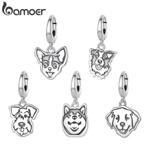 925 Silber Hunde-Dangle mit Karabiner Öse zeigt Collie, Labrador, Schnauzer, Shiba, Chihuahua Designs als Hunde Anhänger