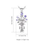 Lila Blumenstrauß Halskette, 925 Silber Anhänger mit violetten Zirkonia-Blüten. Glückwunsch-Halskette im Landhausstil mit Schleife.