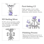 Lila Blumenstrauß Halskette: 925 Silber Anhänger mit violetten Zirkonia Blüten, filigranes Landhaus Design, glänzende Oberfläche. Glückwunsch-Halskette.