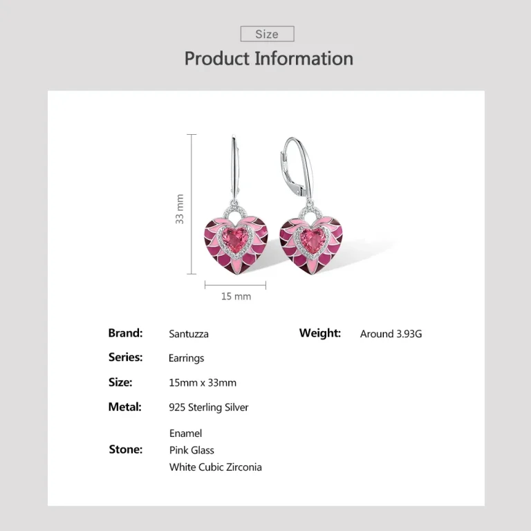 Pink-Rosa Herzen Ohrringe: Funkelnde Emaille Herz-Ohrhänger mit Zirkonia, 925 Silber. Romantische Ohrringe mit Glasstein im Herz-Design.