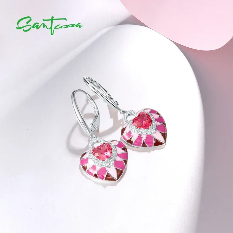 Funkelnde Pink-Rosa Herzen Ohrringe: 925 Silber Ohrhänger mit Emaille, Zirkonia Herz und filigranem Muster. Romantischer Schmuck für Damen.