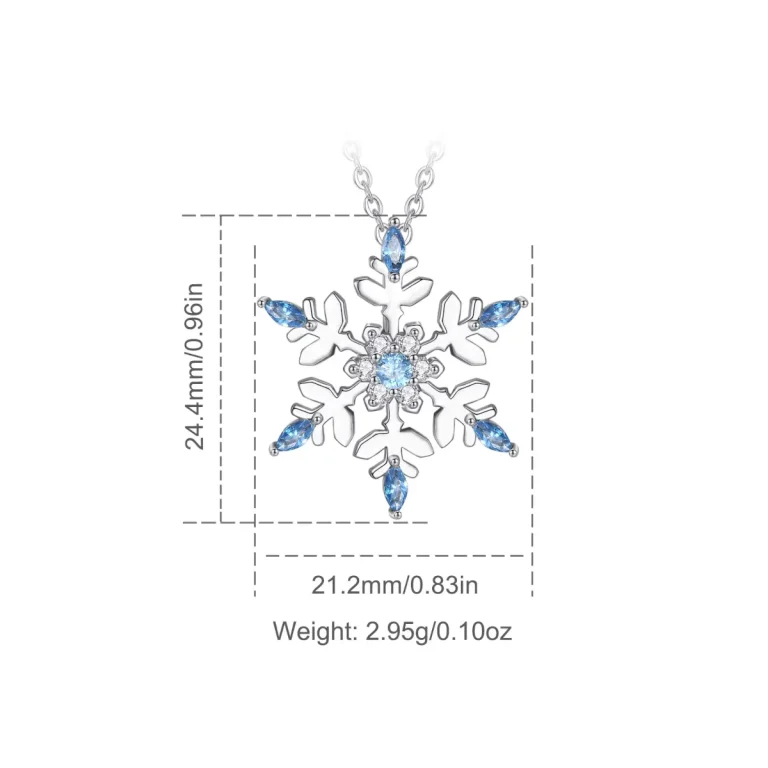 925 Silber Schneeflocken-Halskette mit blauen Zirkonia-Kristallen für Winter. Filigraner Winterschmuck Anhänger mit blauen Akzenten.
