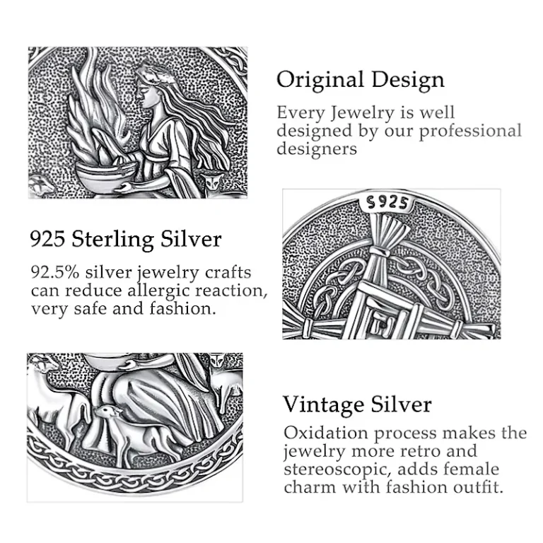 Brigid's Cross 925 Silber Halskette Detail: Feuer-Göttin & Imbolc Amulett Design, heidnisches Wicca Hexen Element, Vintage Silber Optik