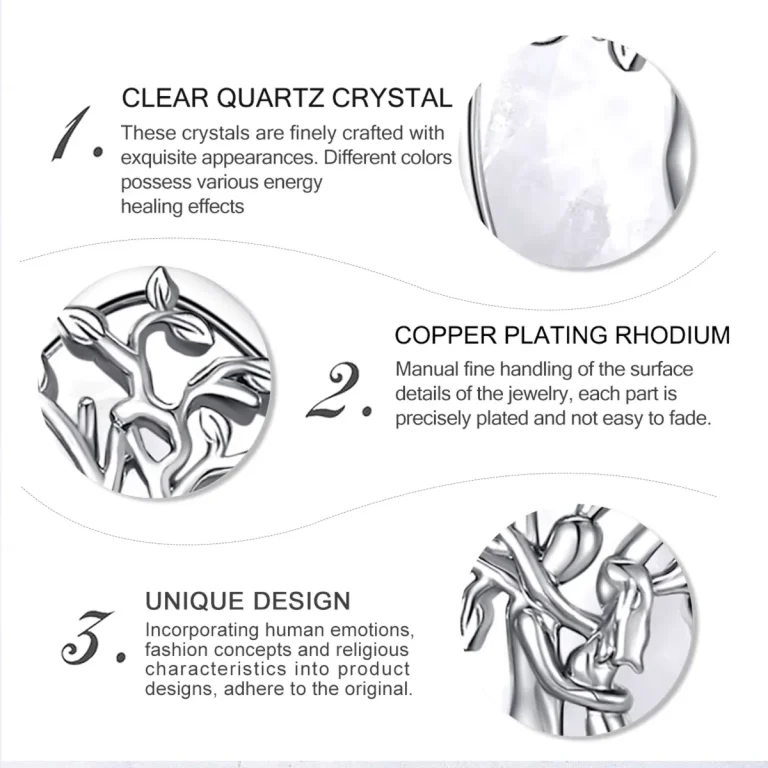 Lebensbaum Liebespaar Quarz Kristall Tropfen Halskette Detail: Baum des Lebens, Paar, Kupfer Rhodium Beschichtung, Edelstein Schmuck