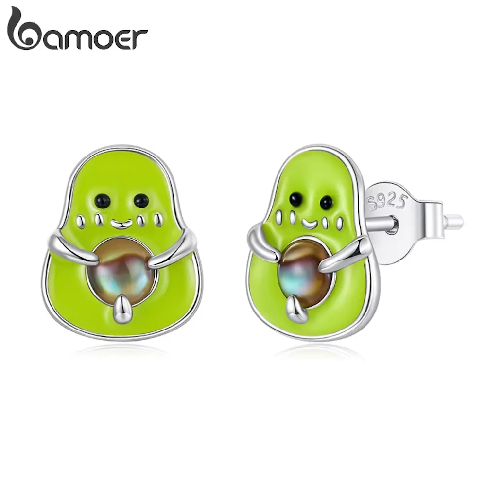 3D Avocado-Ohrringe, Grüne Emaille, 925 Silber Lustige 3D Avocado-Ohrringe: Grüne Emaille Frucht-Schmuck Ohrstecker aus 925 Silber, detailreich und Gute Laune bringend. Süßes Design!
