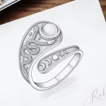 Vintage Mondstein-Schlange Ring: 925 Silber Löffelring mit Mondphasen und detailreicher Schlangengravur, verstellbarer Wrap-Ring für Hexenschmuck.