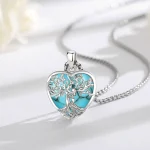 Türkis Herz Lebensbaum Halskette: Romantischer Paar-Schmuck mit Edelstein. Silberne Kette, filigrane Baum-Details, ideales Geschenk für Verliebte.