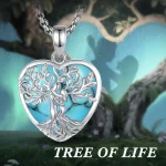 Türkis Herz Lebensbaum Halskette: Romantischer Paar Schmuck mit Edelstein. Silberne Fassung, feine Details. Perfekt als Liebesbeweis!