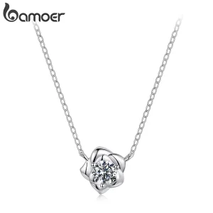 925 Silber Halskette mit Moissanit Rosen-Collier. 3D-Design, brillanter Kristall. Verstellbarer, romantischer Schmuck mit feiner Silberkette.