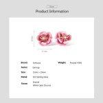 Rosafarbene Rosen-Ohrstecker, 3D Emaille-Blüten, Pfingstrosen-Design. Roségold, 925 Silber Ohrringe mit Zirkonia-Akzenten, Naturschmuck.